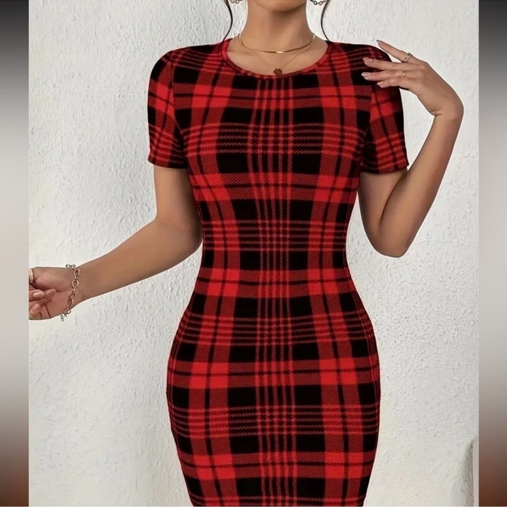 SHEIN Size L Plaid Red and Black Women's Dress